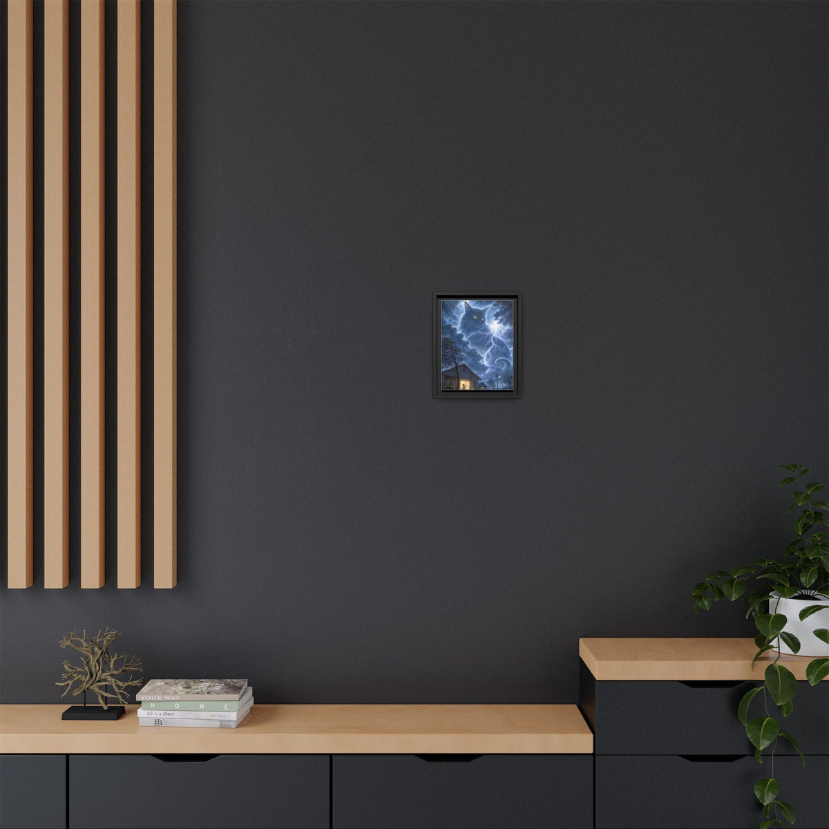 Never Fear the Storm — Lightning Cat Framed Matte Canvas