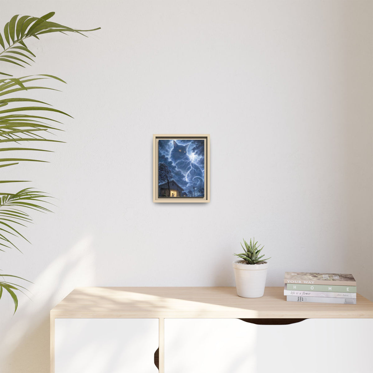 Never Fear the Storm — Lightning Cat Framed Matte Canvas