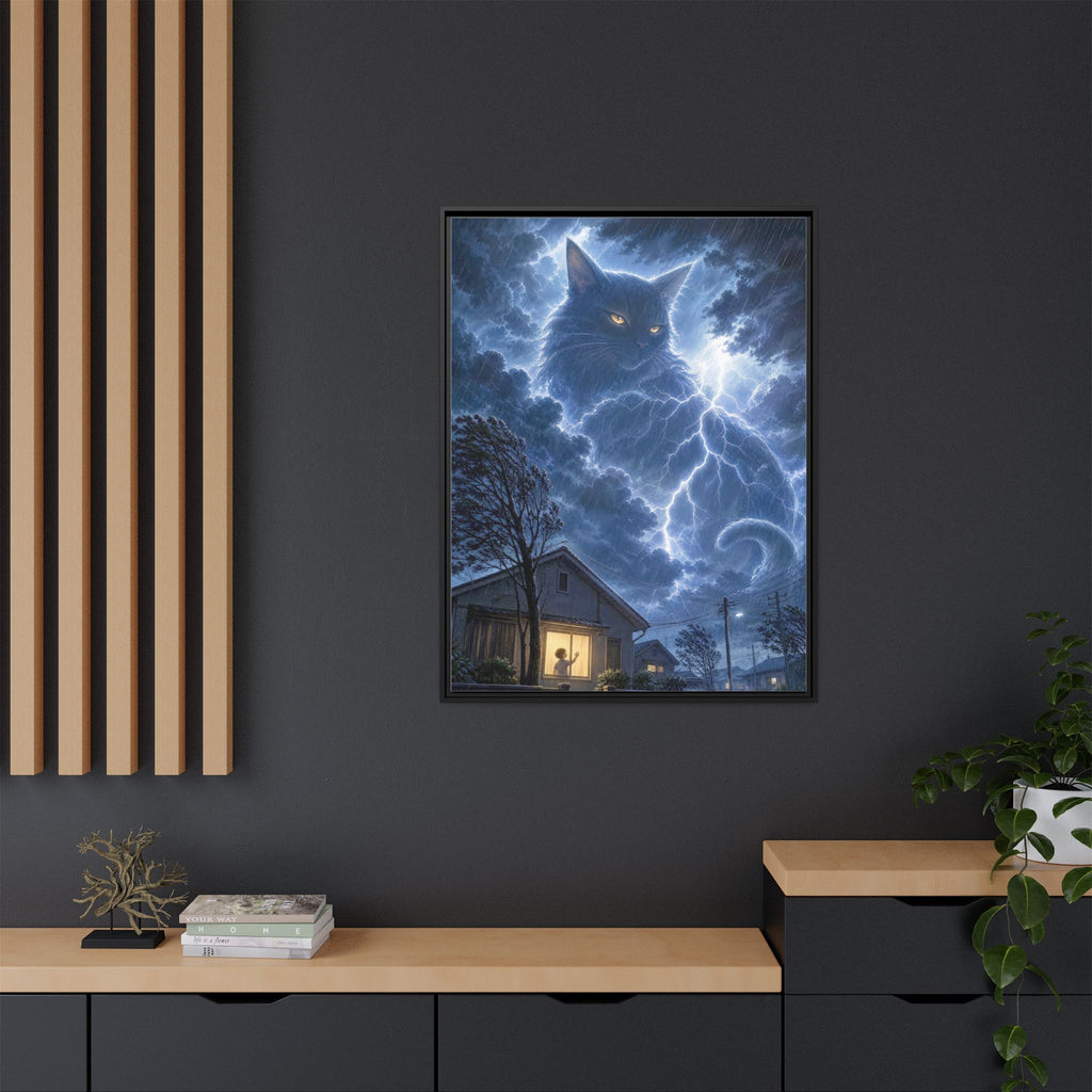 Never Fear the Storm — Lightning Cat Framed Matte Canvas