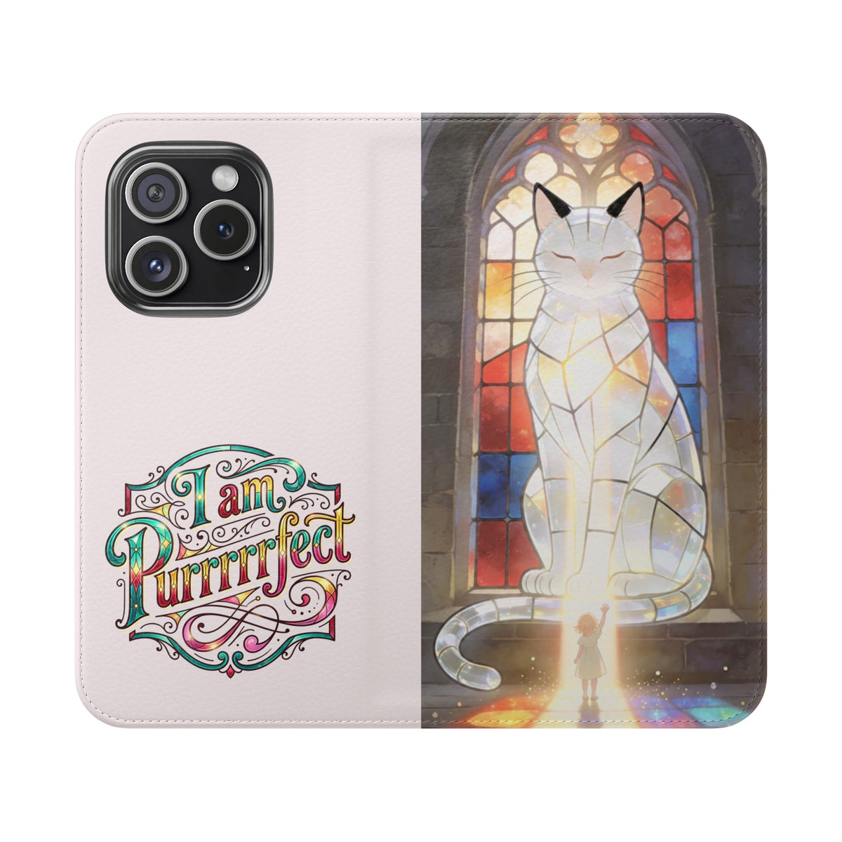Purrfectly Guarded — Stained Glass Cat I Am Purrfect Flip Phone Case