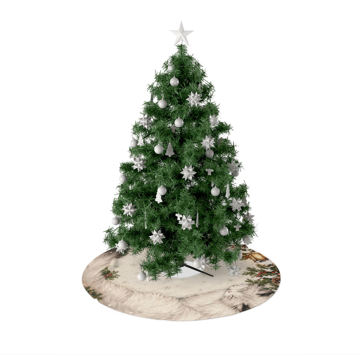 Silent Night Carol — Christmas Tree Skirt with Nativity Silhouette