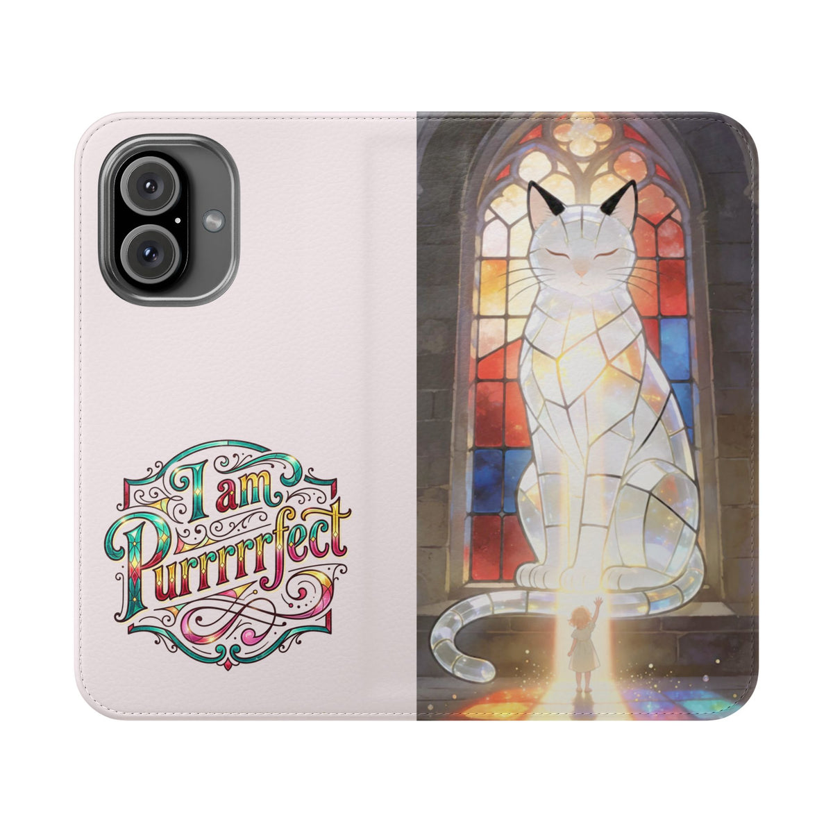 Purrfectly Guarded — Stained Glass Cat I Am Purrfect Flip Phone Case