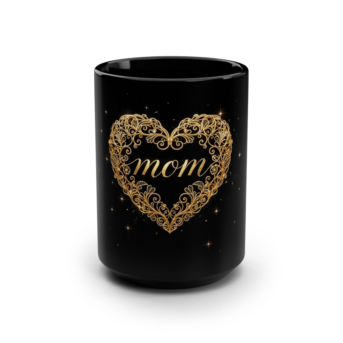 A Mother's Heart — Gold Heart 15oz Black Ceramic Mug