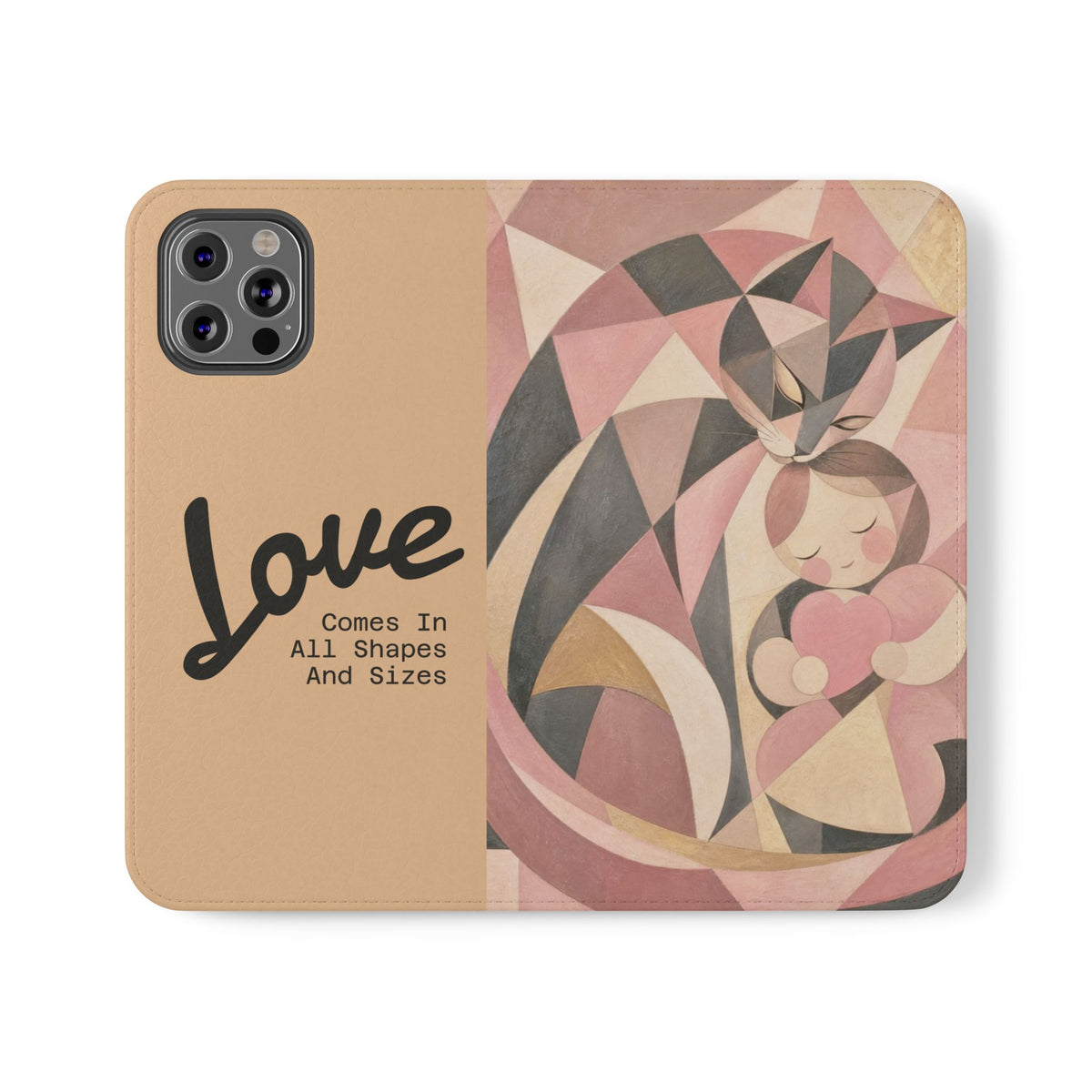 Love Keeps Watch — Geometric Cat & Child Flip Phone Case