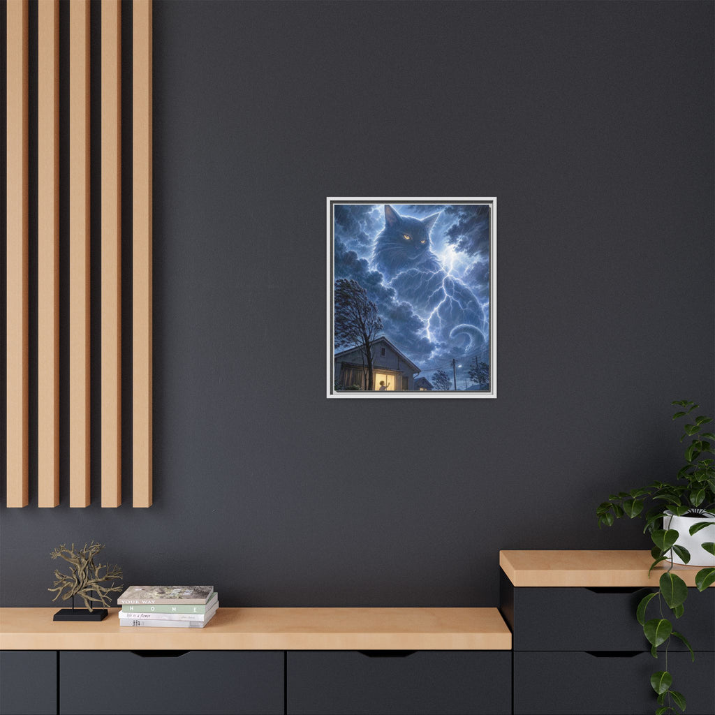 Never Fear the Storm — Lightning Cat Framed Matte Canvas