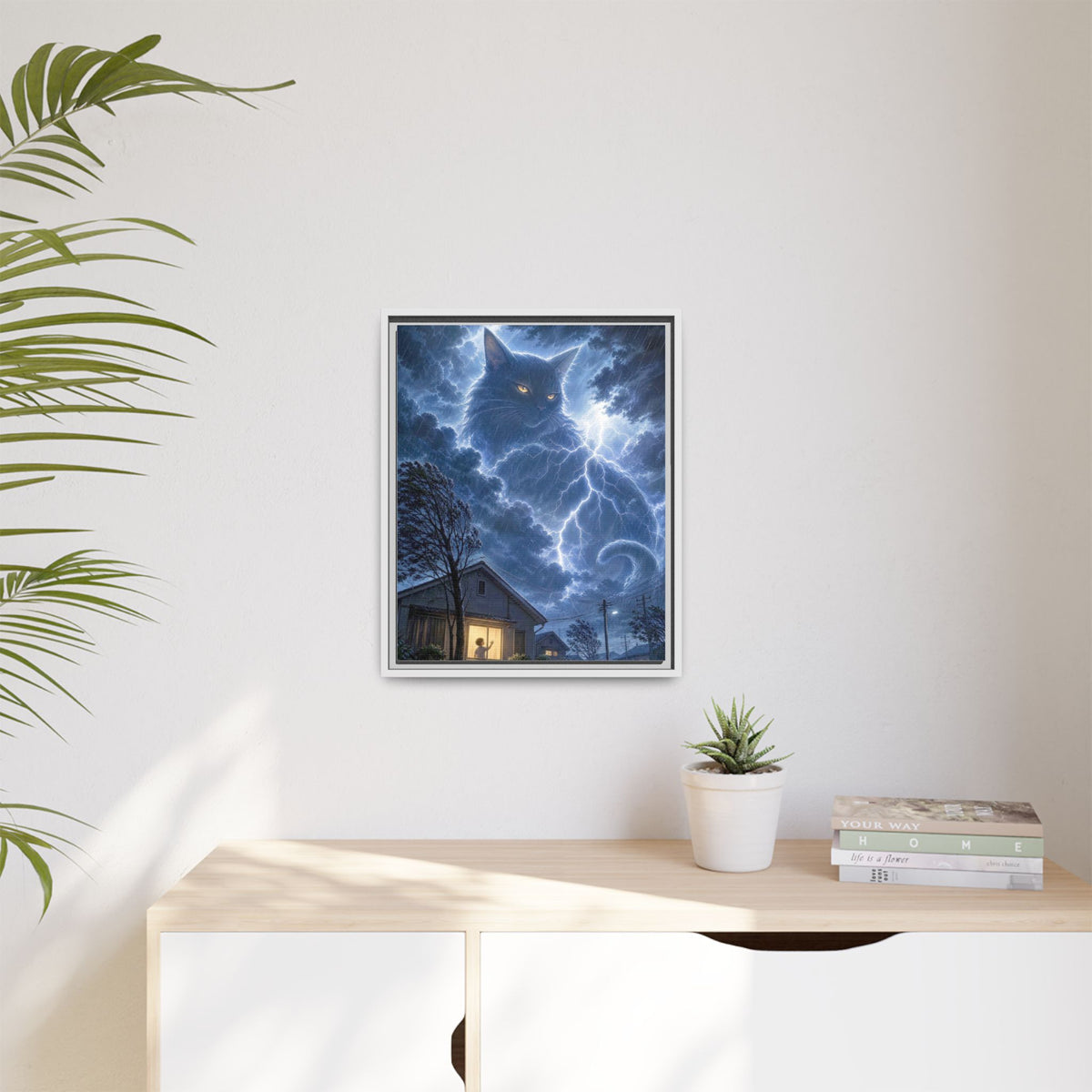 Never Fear the Storm — Lightning Cat Framed Matte Canvas