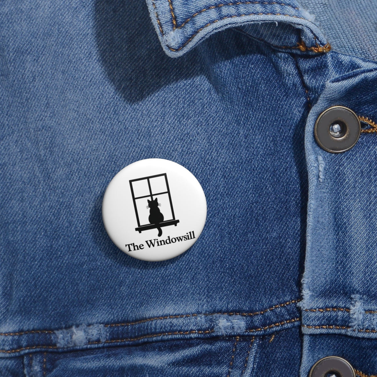 The Windowsill Cat — Pin Button, Window Art
