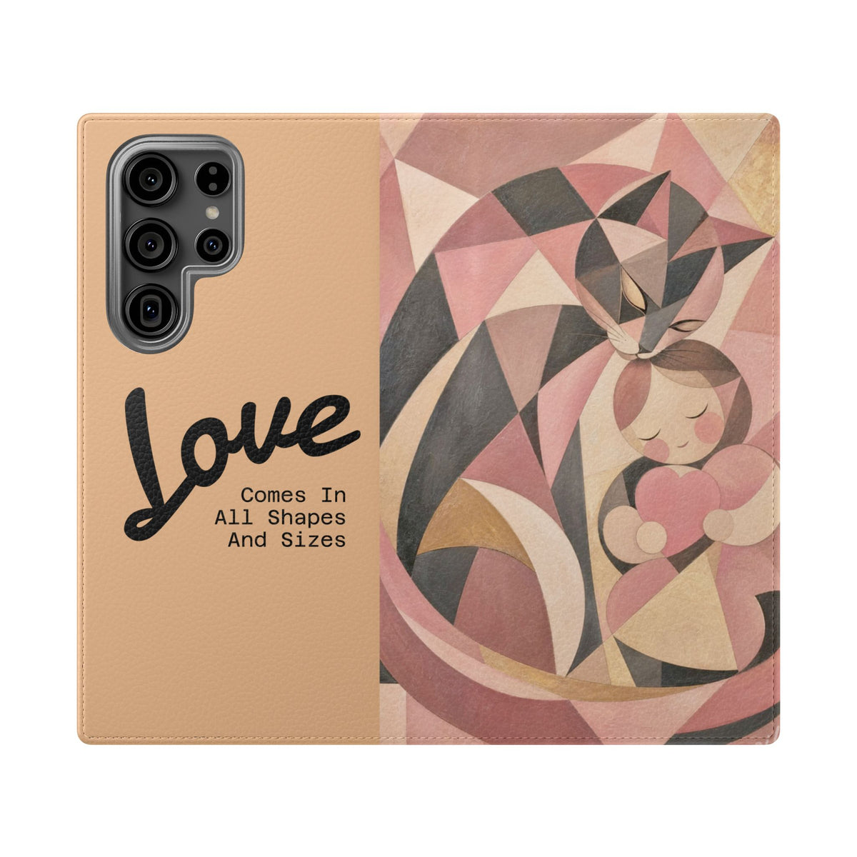 Love Keeps Watch — Geometric Cat & Child Flip Phone Case
