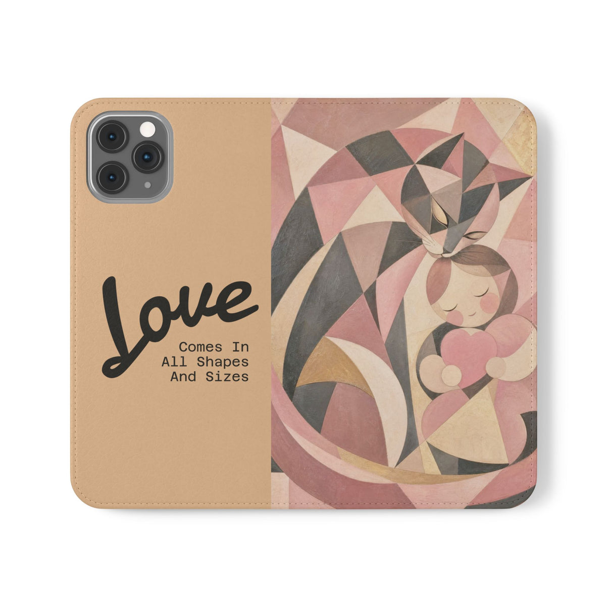 Love Keeps Watch — Geometric Cat & Child Flip Phone Case
