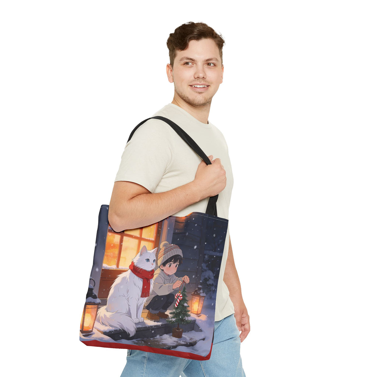 Cozy Christmas Cat Winter Scene - Tote Bag