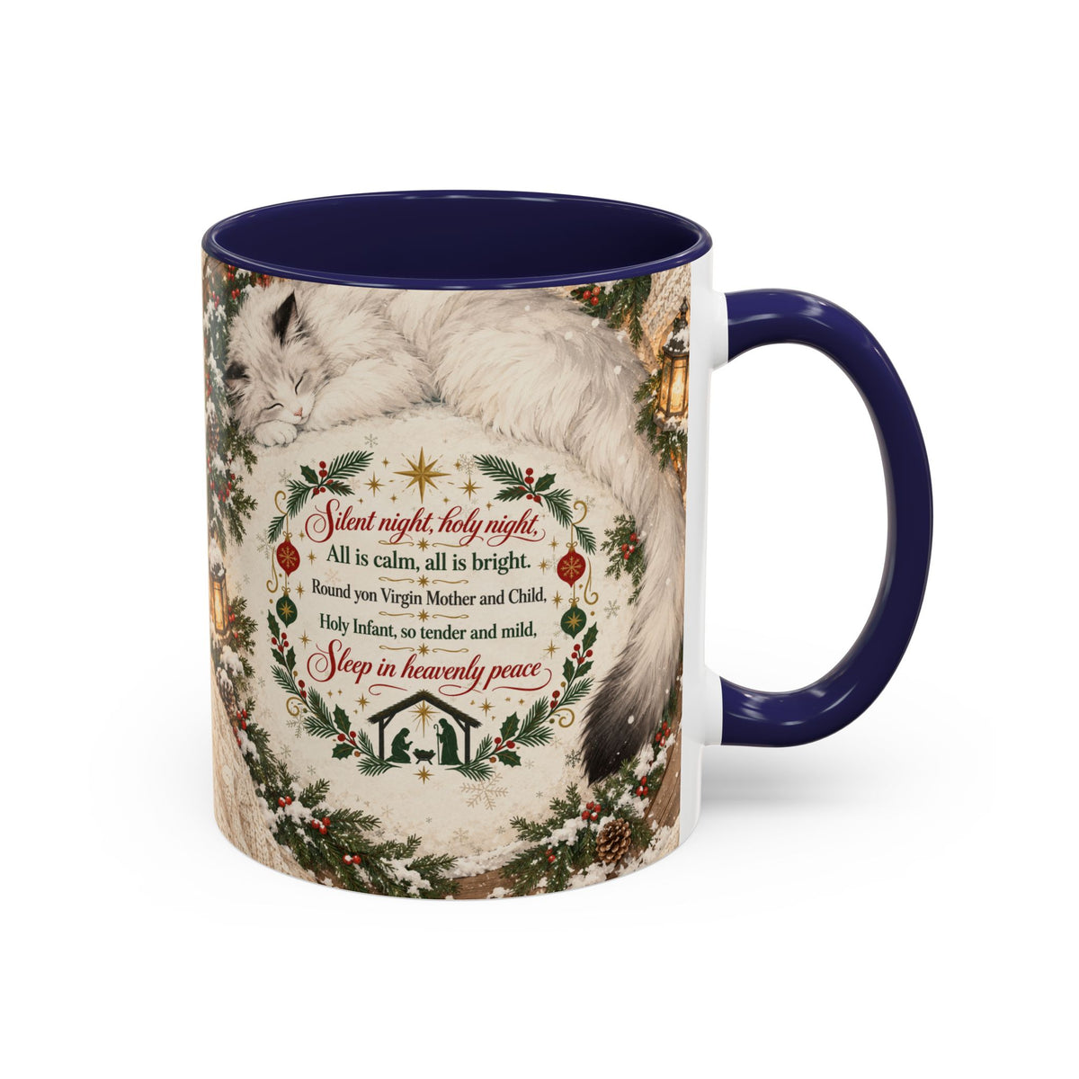 Silent Night Carol — Christmas Cat Accent Mug (11oz / 15oz)