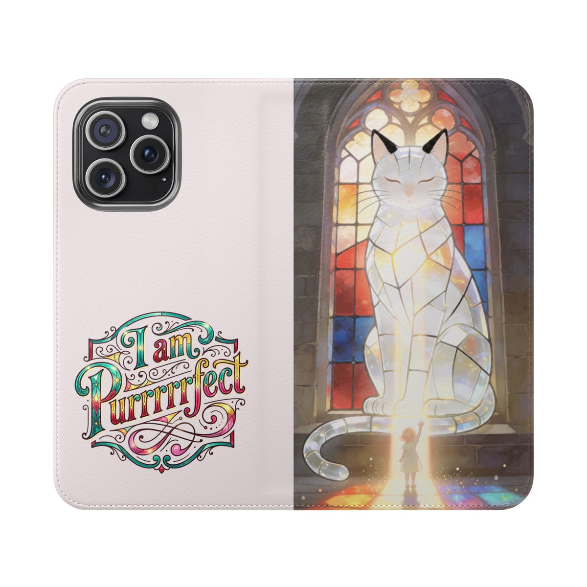 Purrfectly Guarded — Stained Glass Cat I Am Purrfect Flip Phone Case
