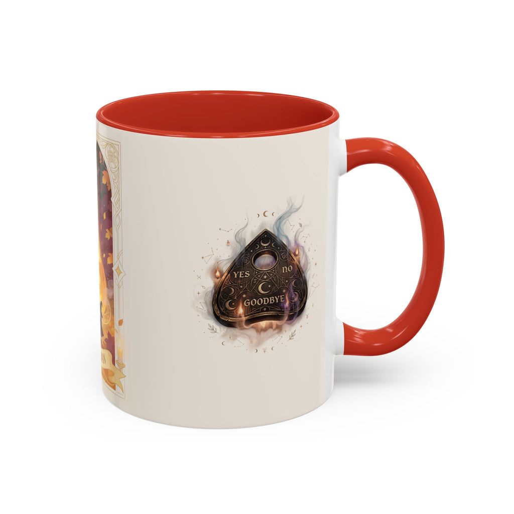 Card XVIII Draws Close — Guardian Tarot Cat & Pumpkin Accent Mug, 11 or 15 oz