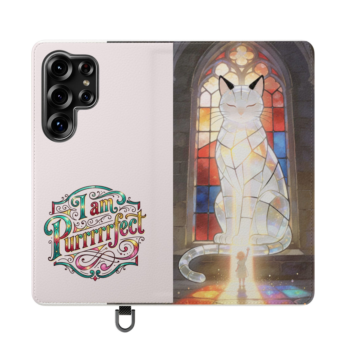 Purrfectly Guarded — Stained Glass Cat I Am Purrfect Flip Phone Case