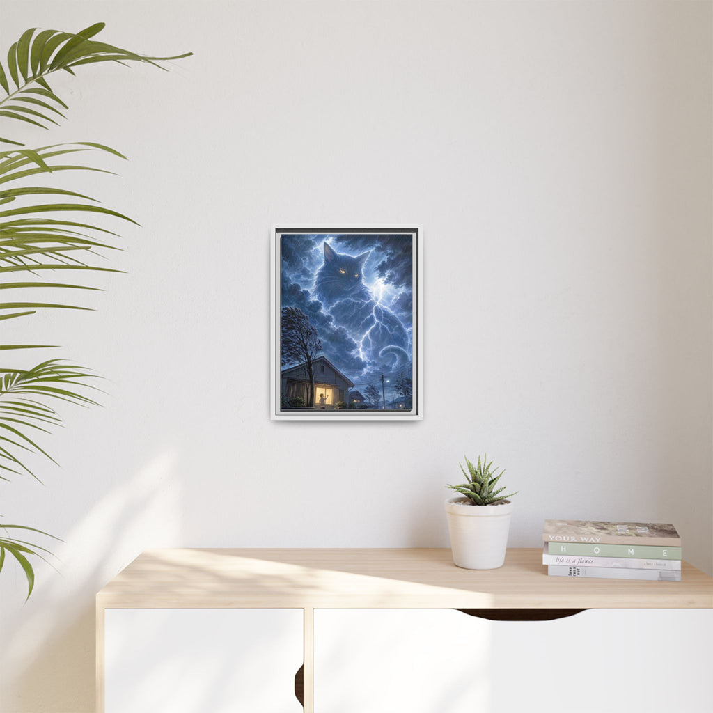 Never Fear the Storm — Lightning Cat Framed Matte Canvas