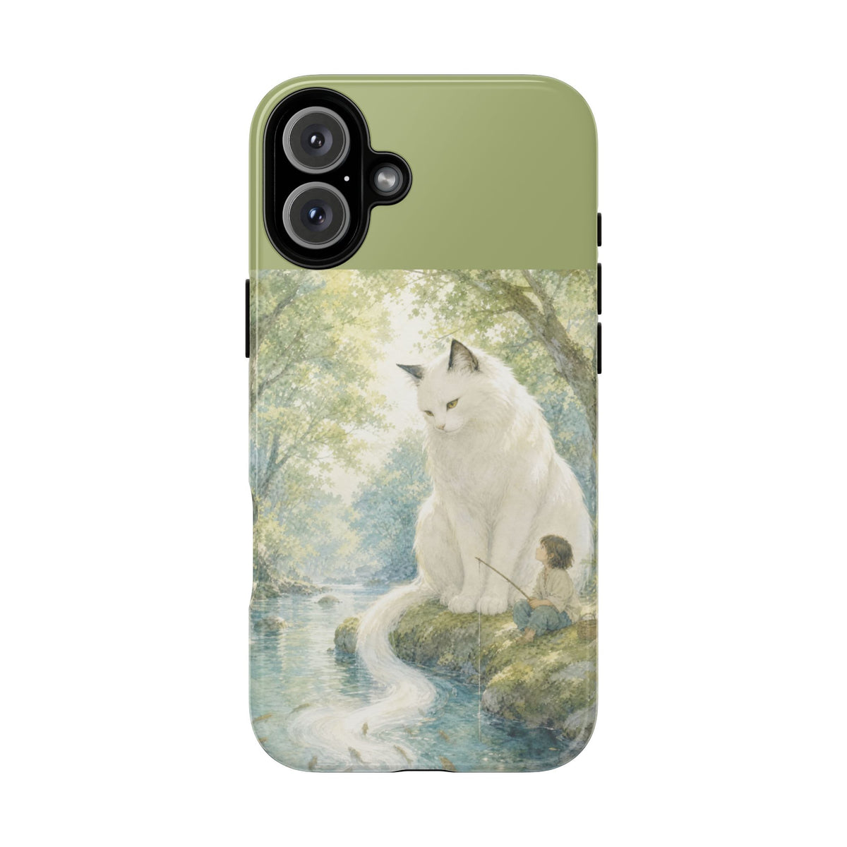 By the Stream, She Watches — Guardian Cat & Child iPhone Case