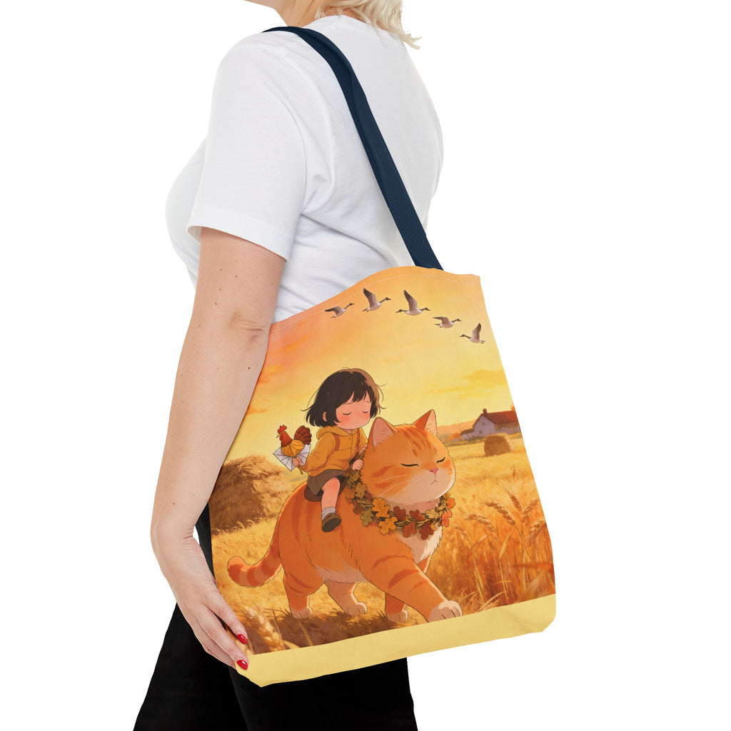 Harvest Watch — Wheat Walk Tote Bag, Guardian Cat & Fawn
