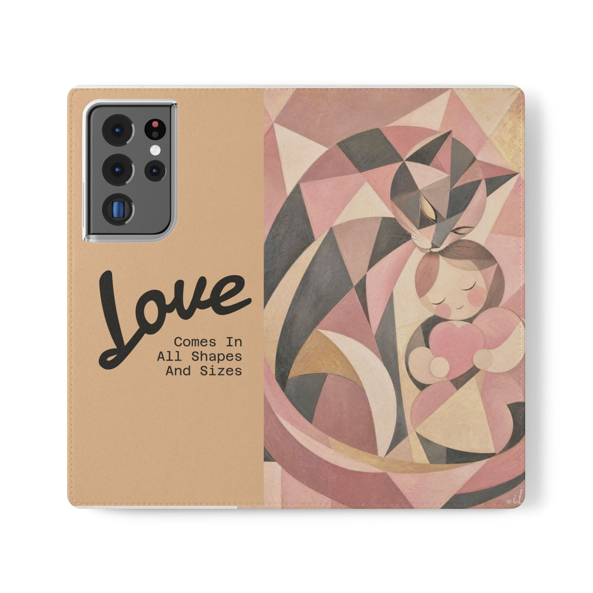 Love Keeps Watch — Geometric Cat & Child Flip Phone Case