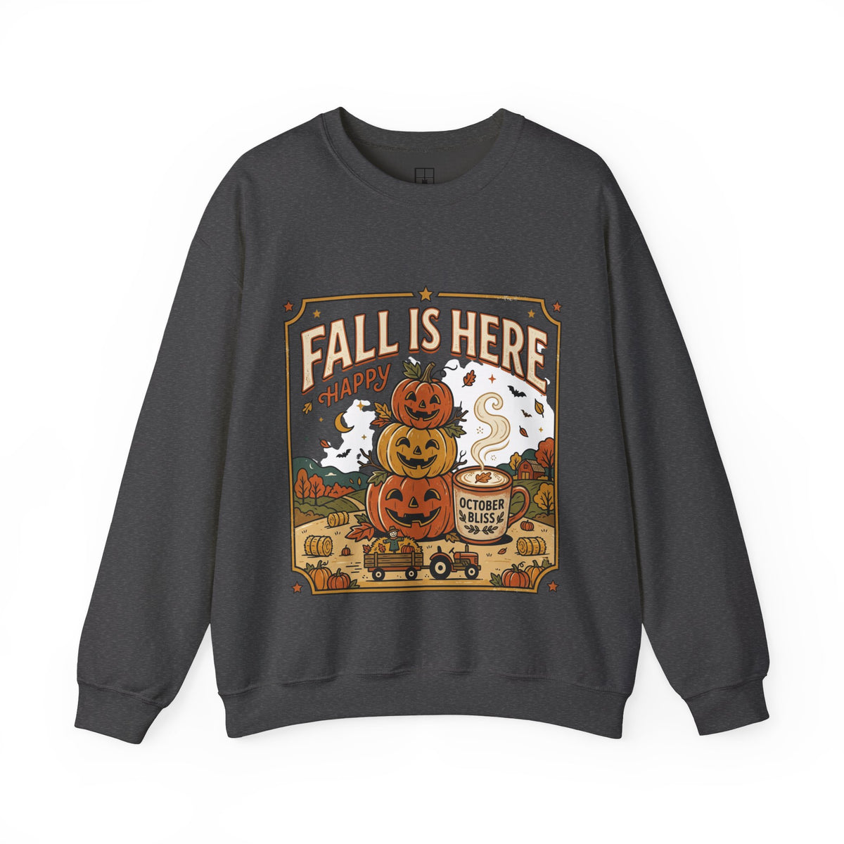Fall Is Here Cat & Pumpkin Crewneck Sweatshirt