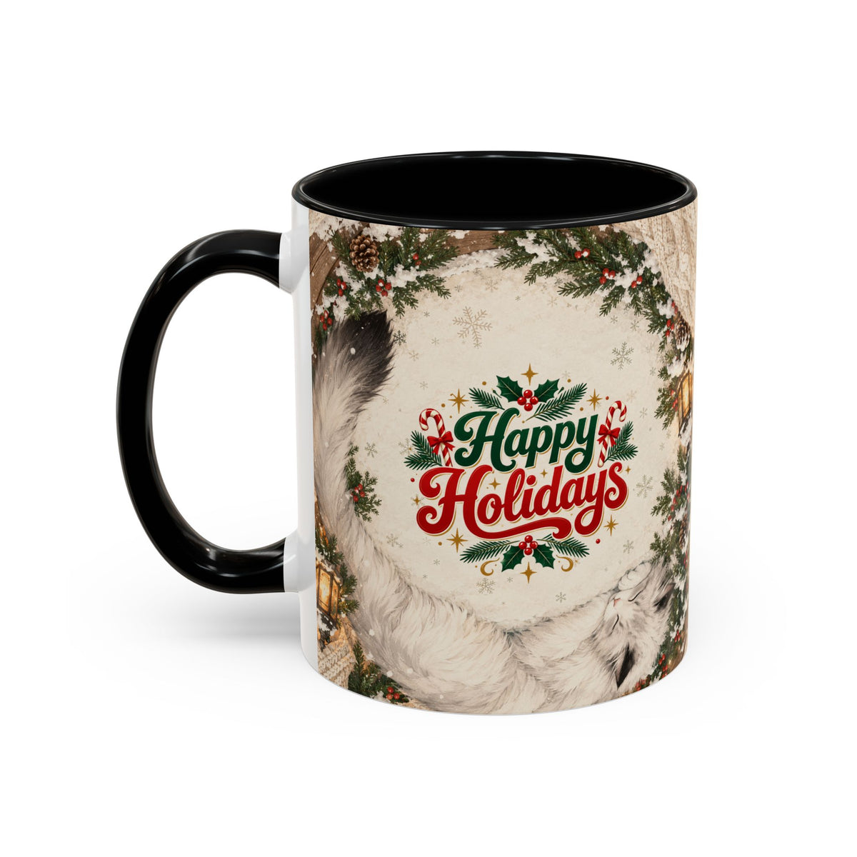 Silent Night Carol — Christmas Cat Accent Mug (11oz / 15oz)
