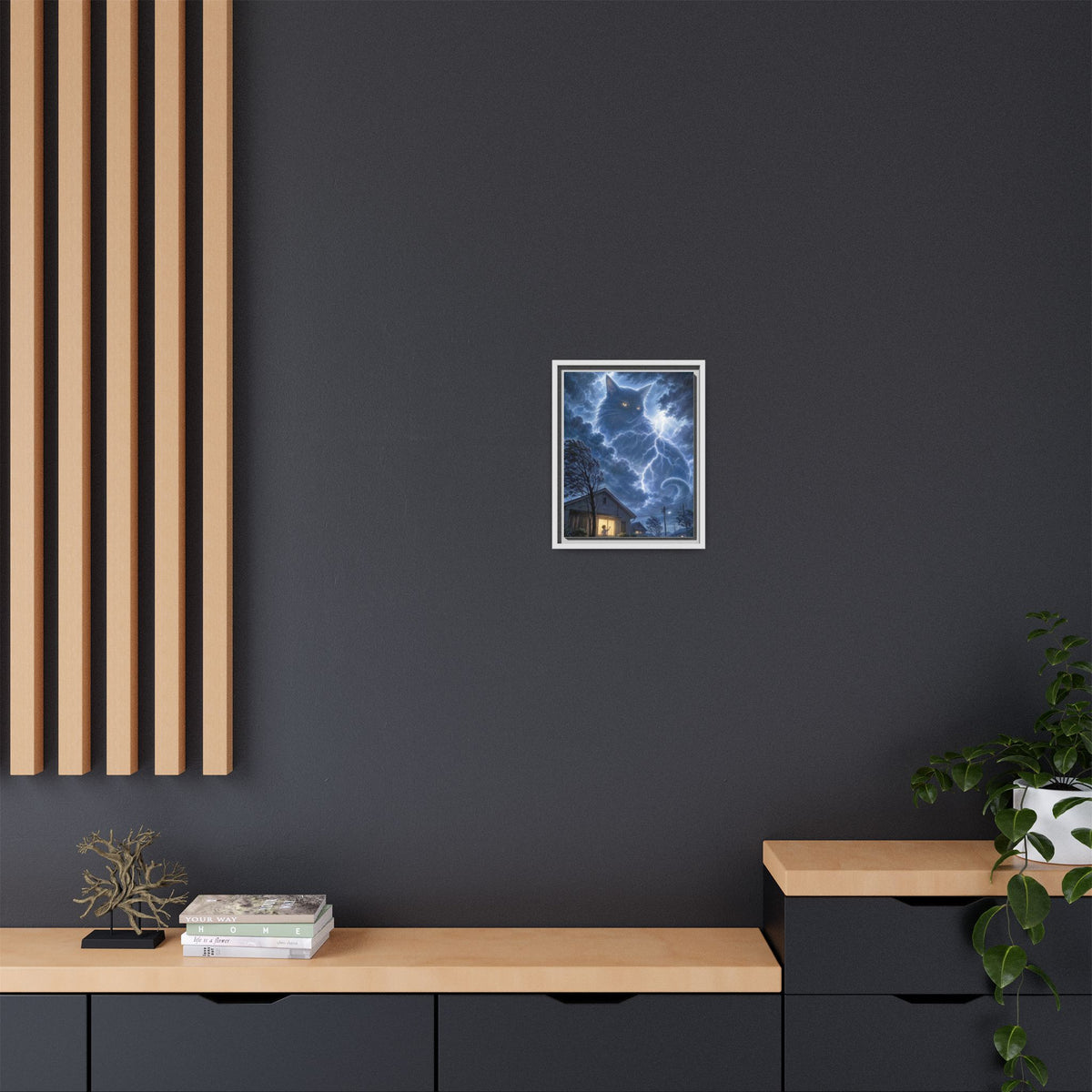 Never Fear the Storm — Lightning Cat Framed Matte Canvas