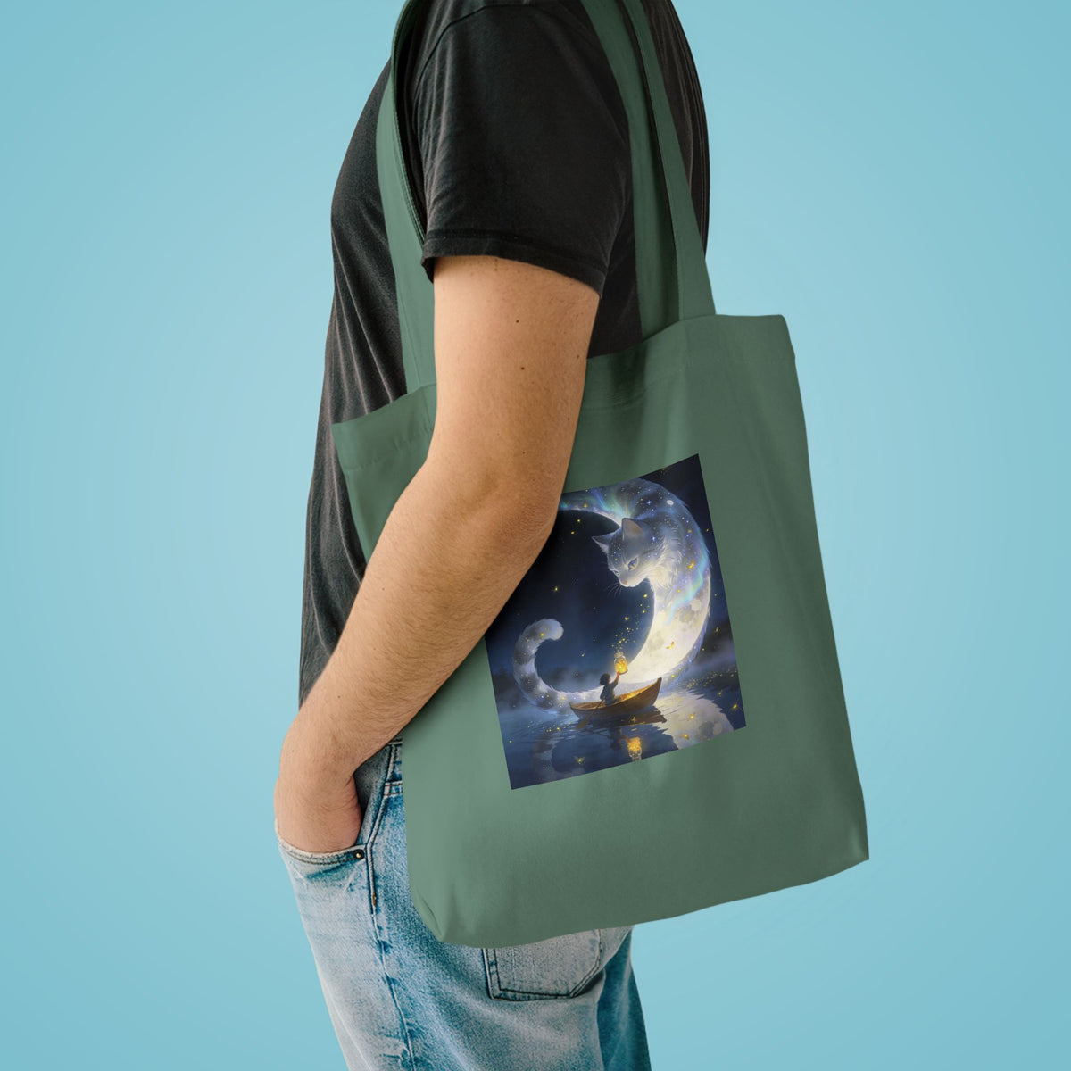 The Moon Keeps Watch — Moon Guardian Cat Cotton Tote Bag