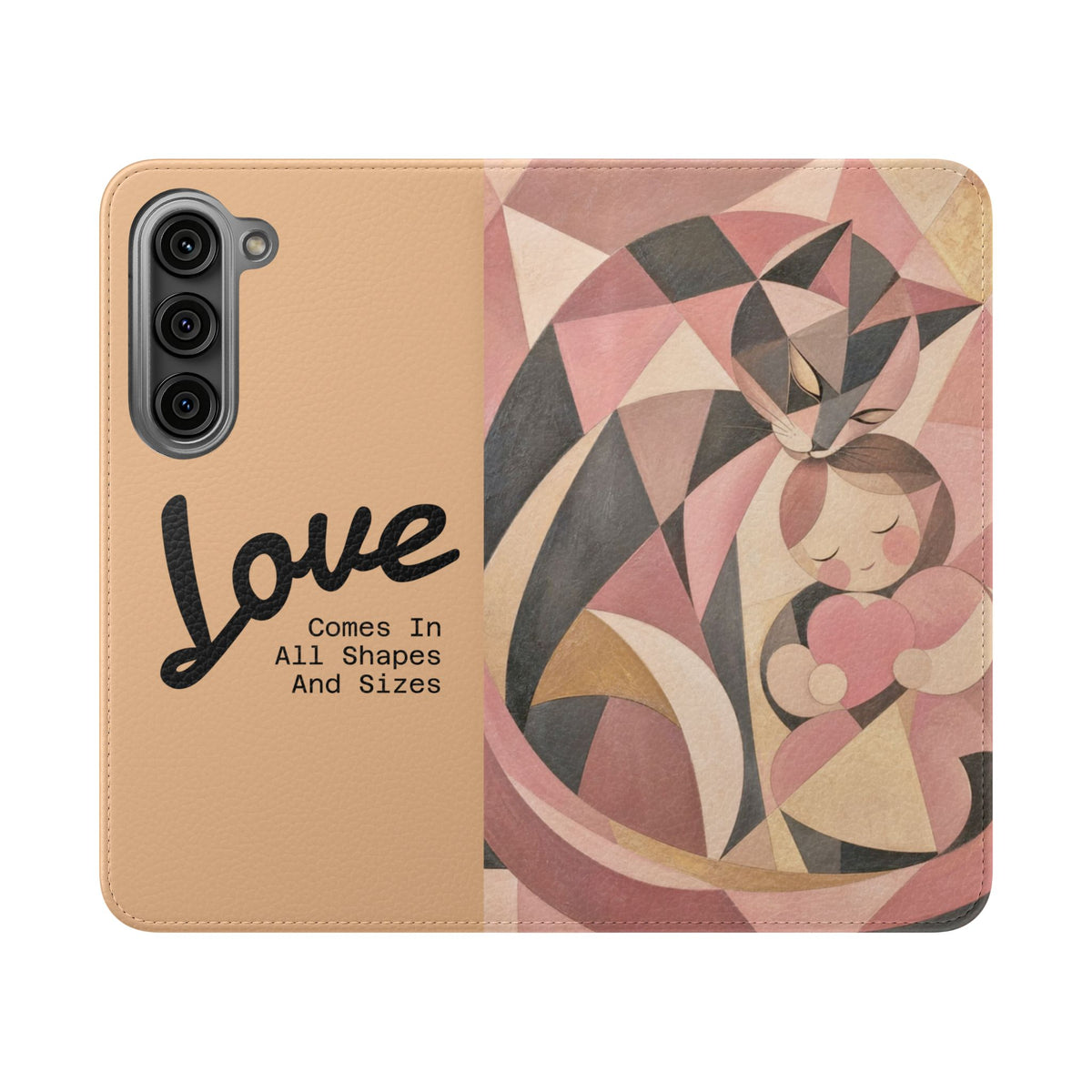 Love Keeps Watch — Geometric Cat & Child Flip Phone Case
