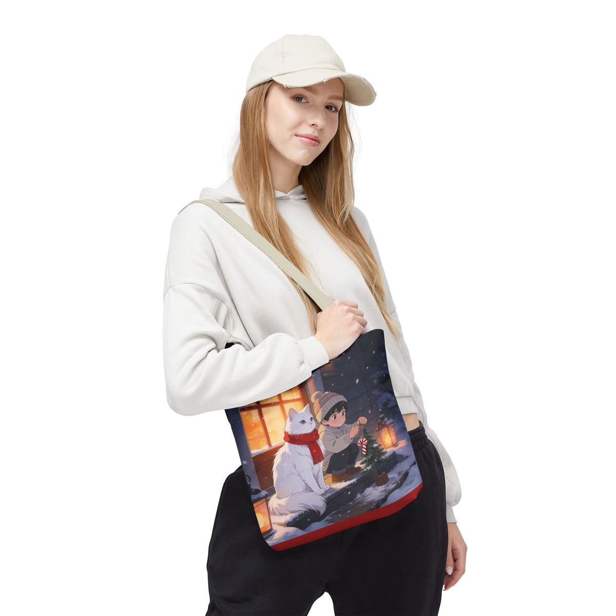 Cozy Christmas Cat Winter Scene - Tote Bag