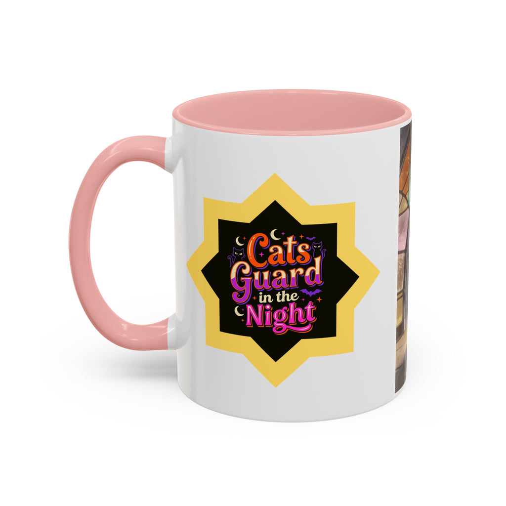 Glasslight Watch — Stained Glass Guardian Cat Accent Mug, 11 or 15 oz