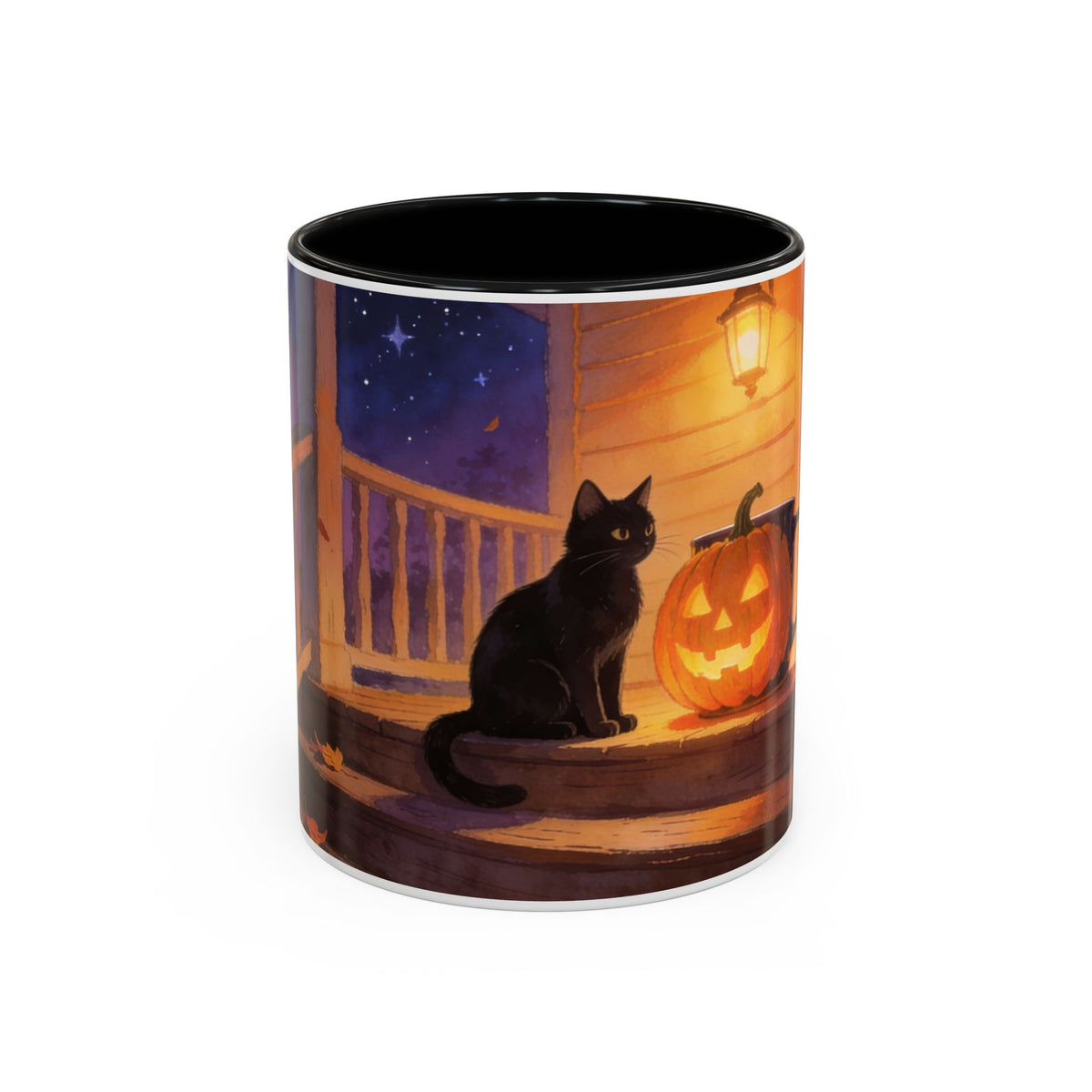Light of the Porch — Halloween Black Cat & Jack-o'-Lantern Accent Mug, 11 or 15 oz