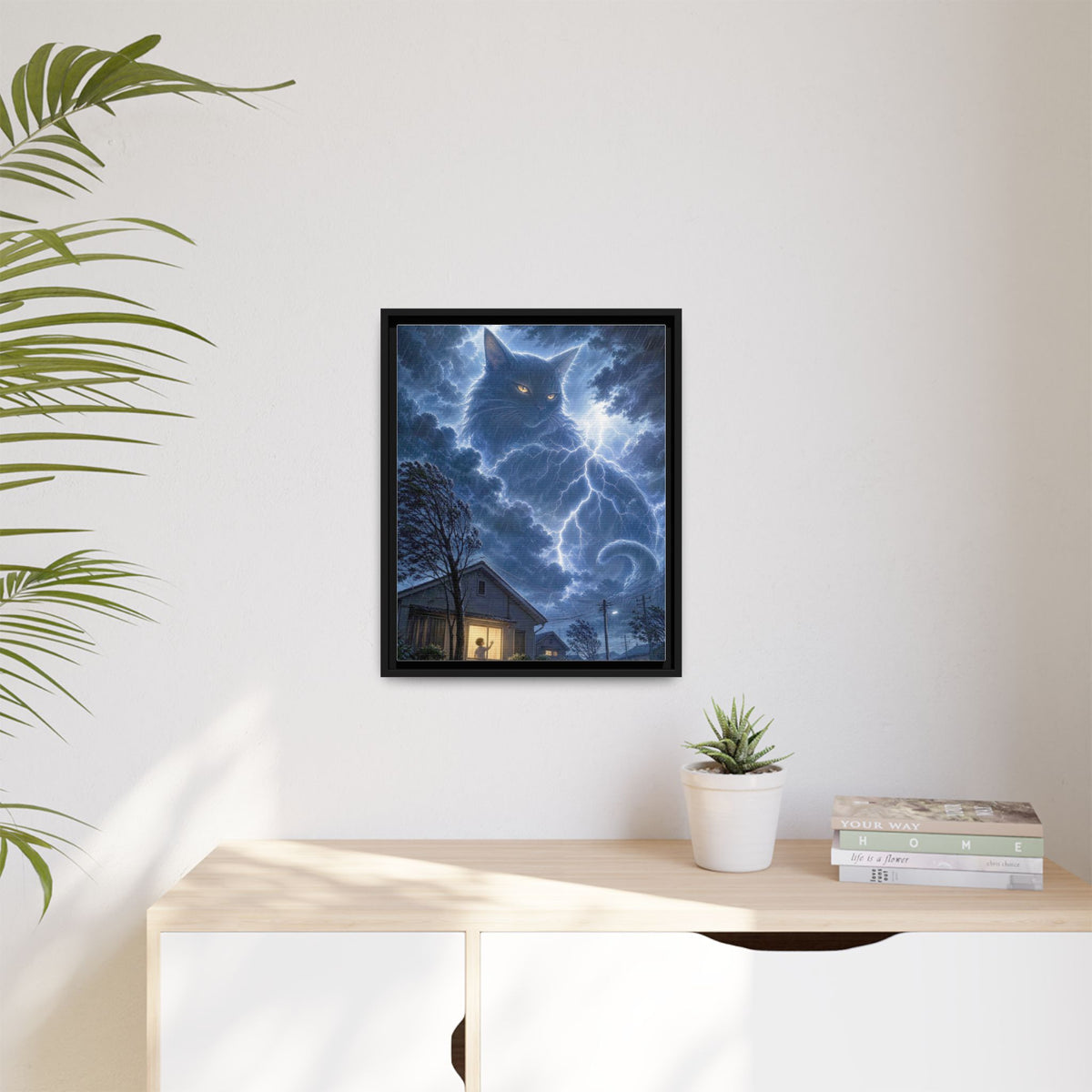Never Fear the Storm — Lightning Cat Framed Matte Canvas