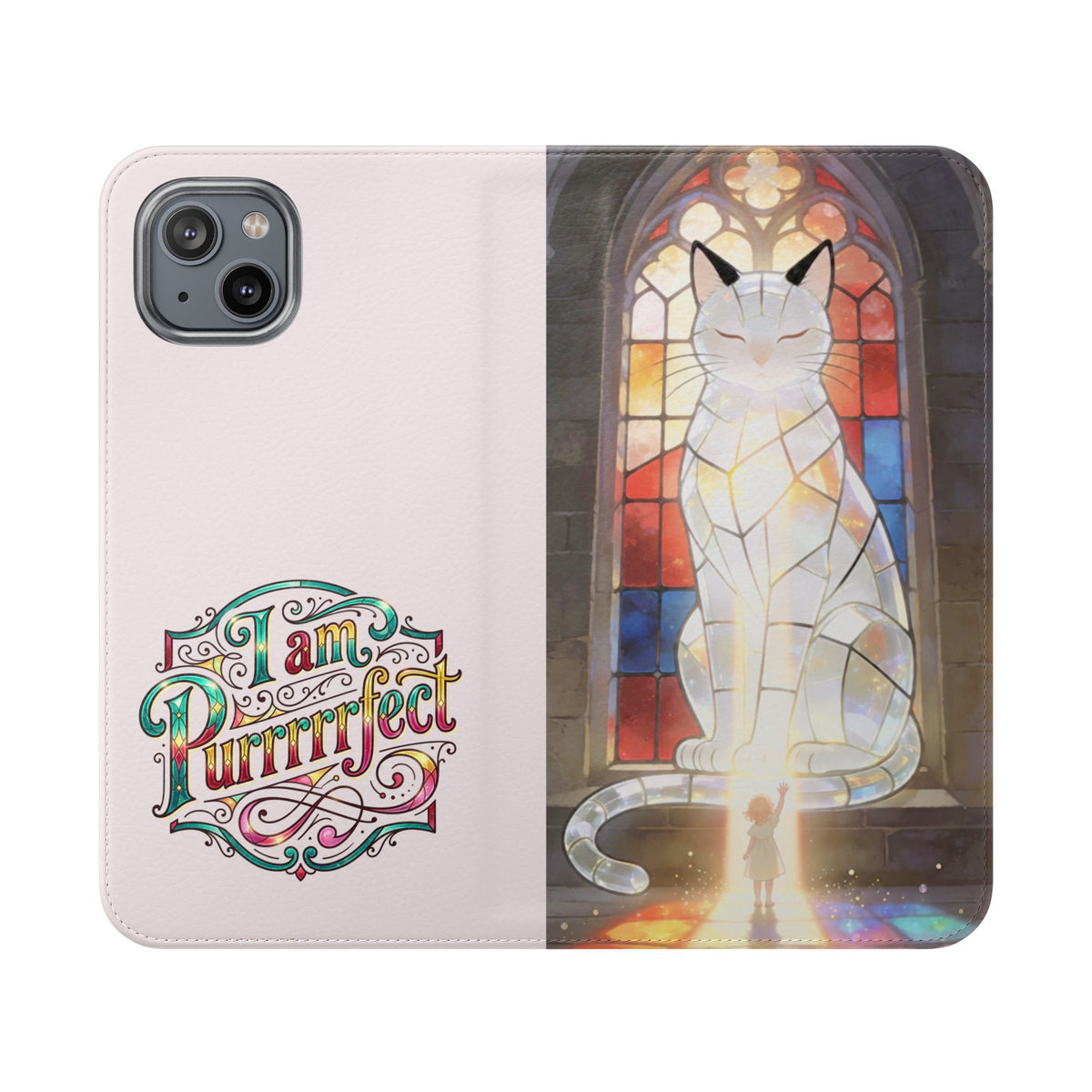 Purrfectly Guarded — Stained Glass Cat I Am Purrfect Flip Phone Case