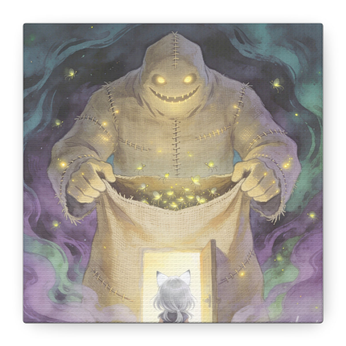 Nothing Gets Past Him — Halloween Night Guardian Canvas, Monster & Cat Doorway Art