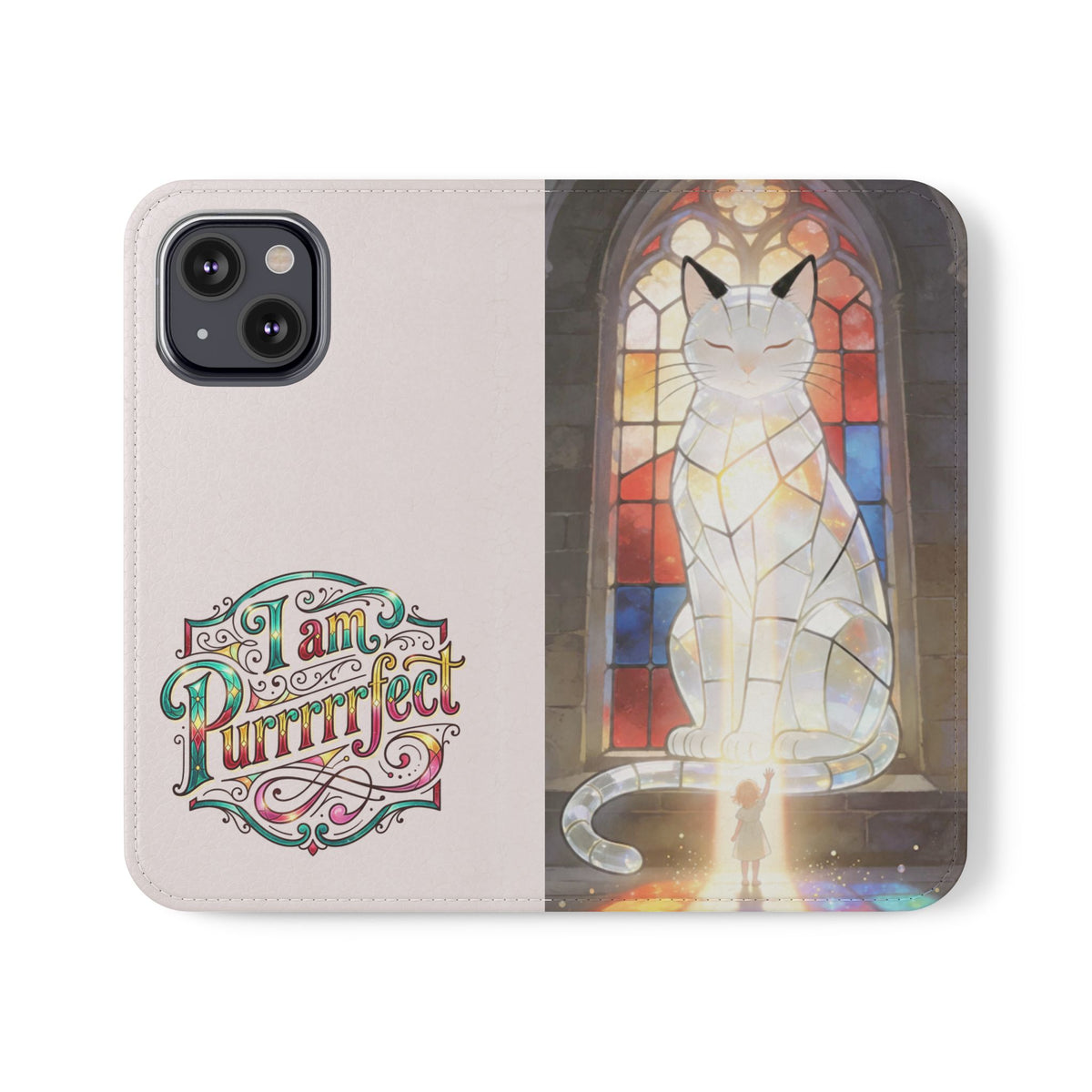Purrfectly Guarded — Stained Glass Cat I Am Purrfect Flip Phone Case