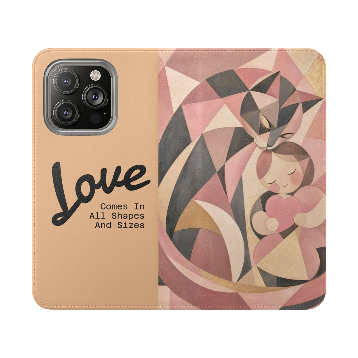 Love Keeps Watch — Geometric Cat & Child Flip Phone Case