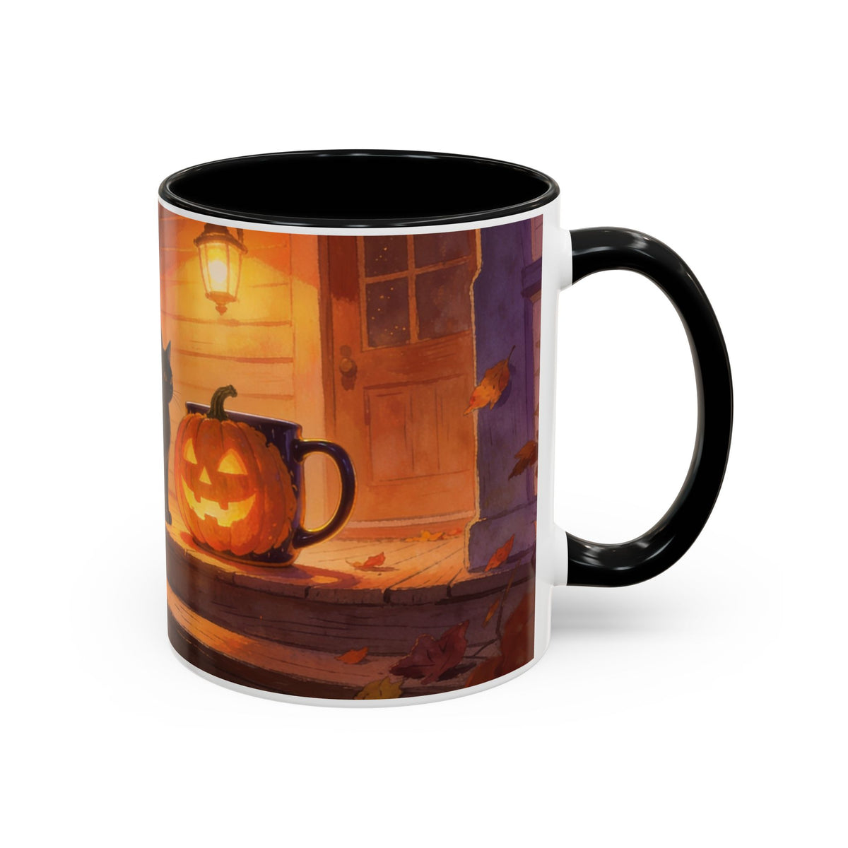 Light of the Porch — Halloween Black Cat & Jack-o'-Lantern Accent Mug, 11 or 15 oz