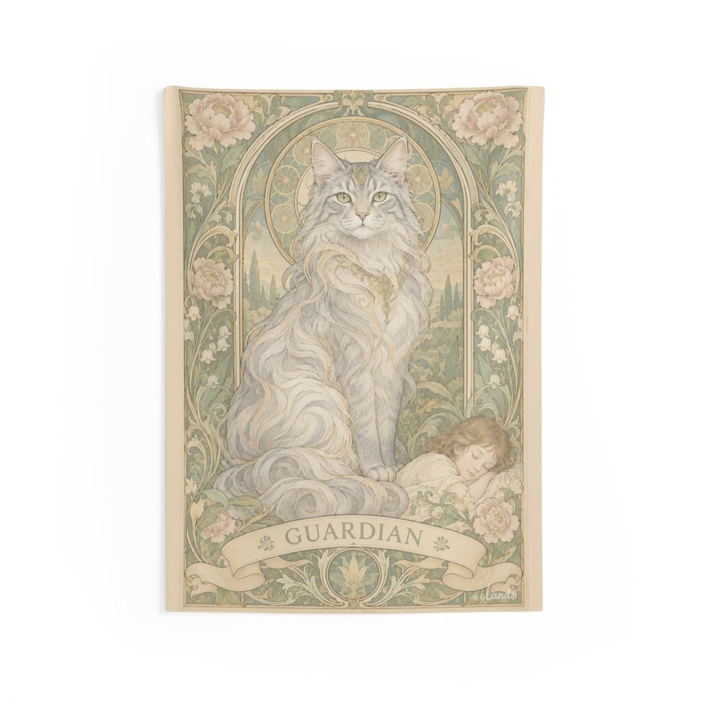 Guardian Cat Vintage Art Nouveau Indoor Wall Tapestry