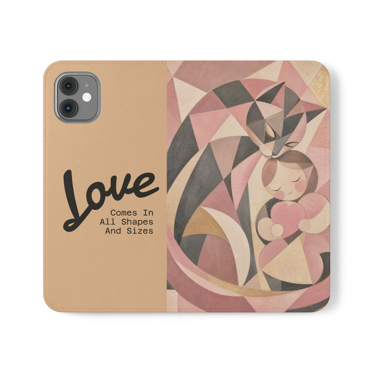 Love Keeps Watch — Geometric Cat & Child Flip Phone Case