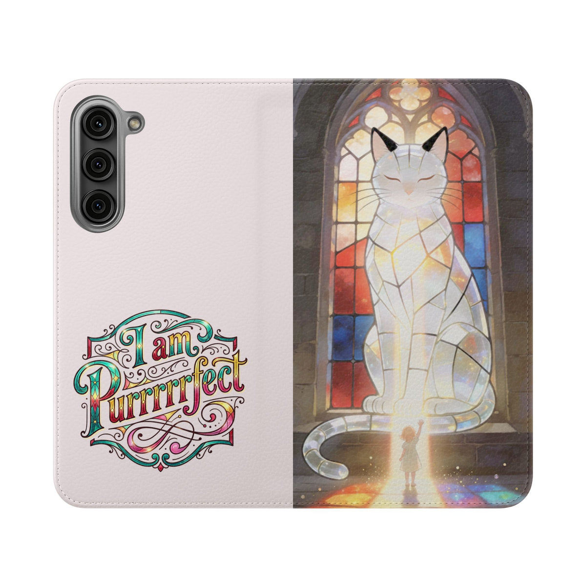 Purrfectly Guarded — Stained Glass Cat I Am Purrfect Flip Phone Case