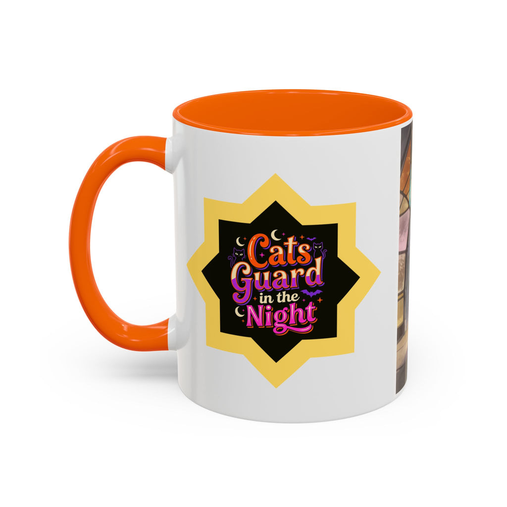 Glasslight Watch — Stained Glass Guardian Cat Accent Mug, 11 or 15 oz