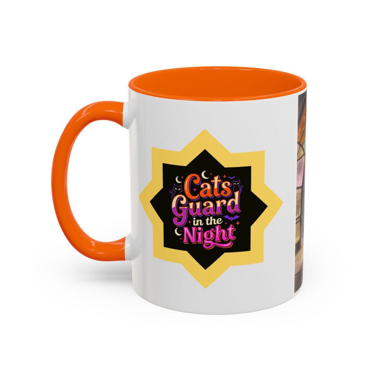 Glasslight Watch — Stained Glass Guardian Cat Accent Mug, 11 or 15 oz