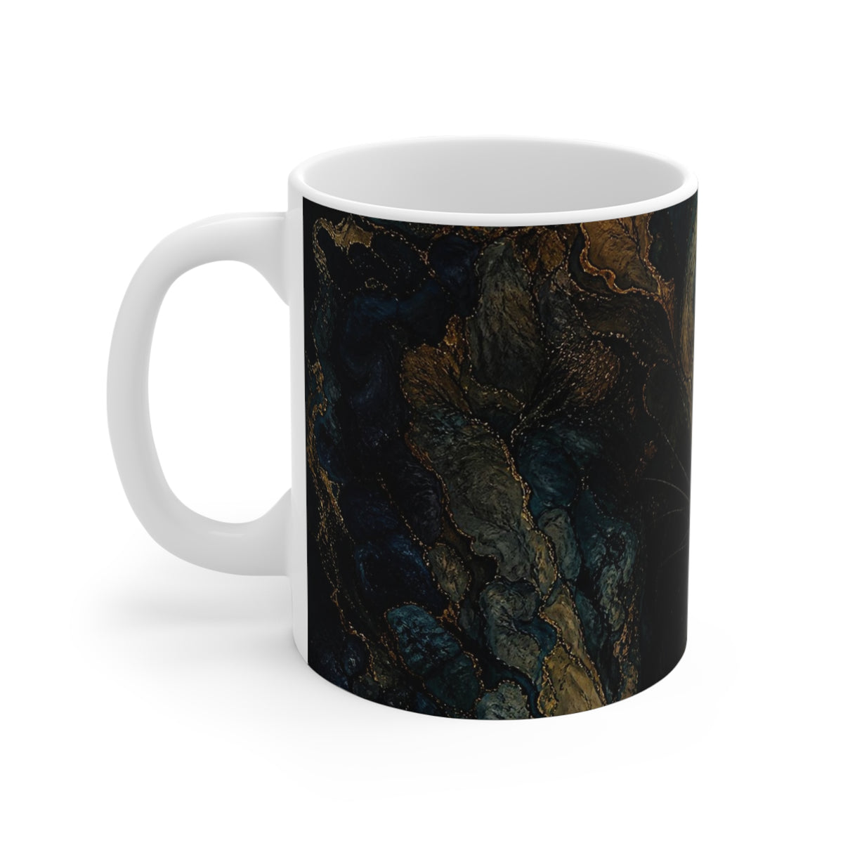 The Ink Guardian — Brushstroke Cat Ceramic Mug, 11 oz