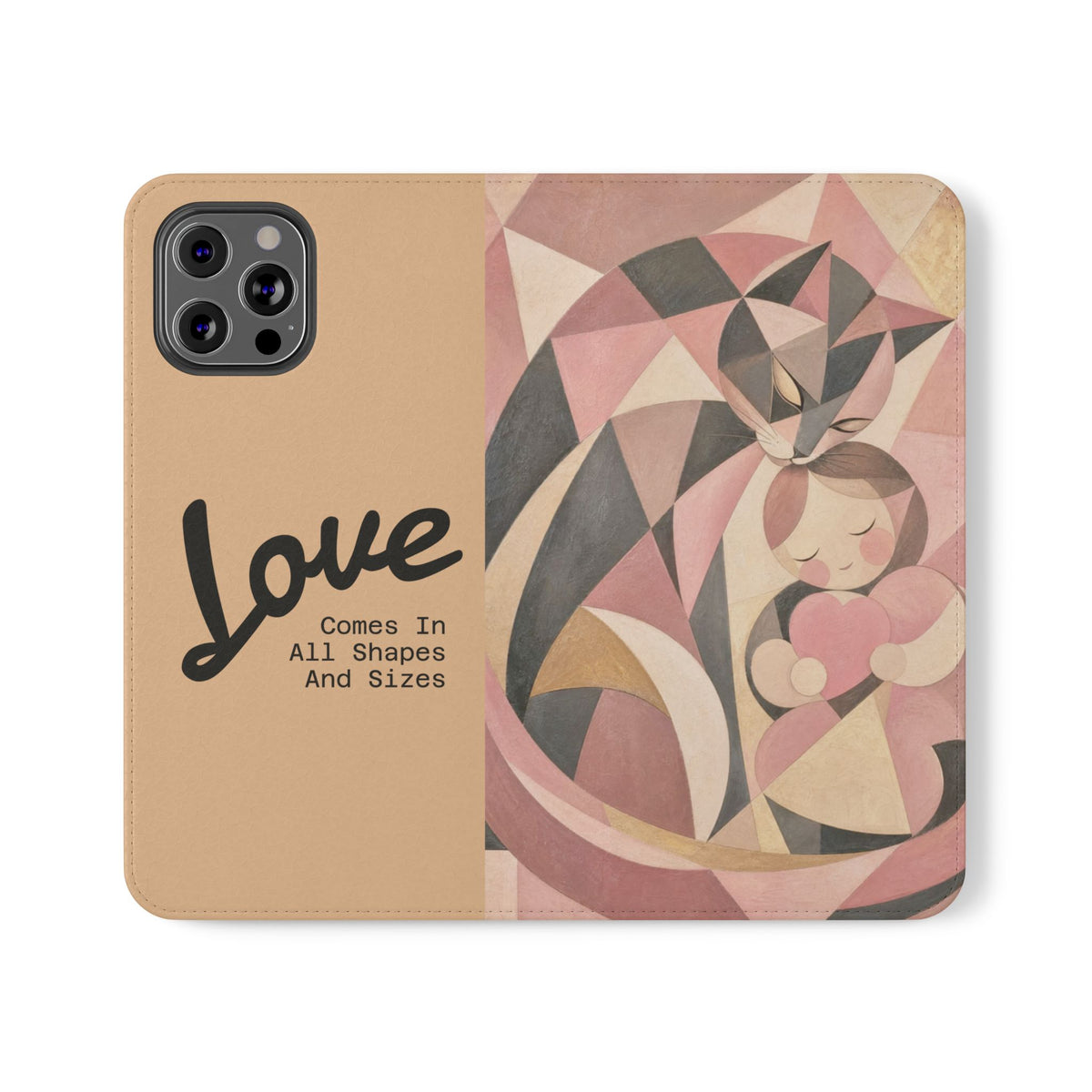 Love Keeps Watch — Geometric Cat & Child Flip Phone Case