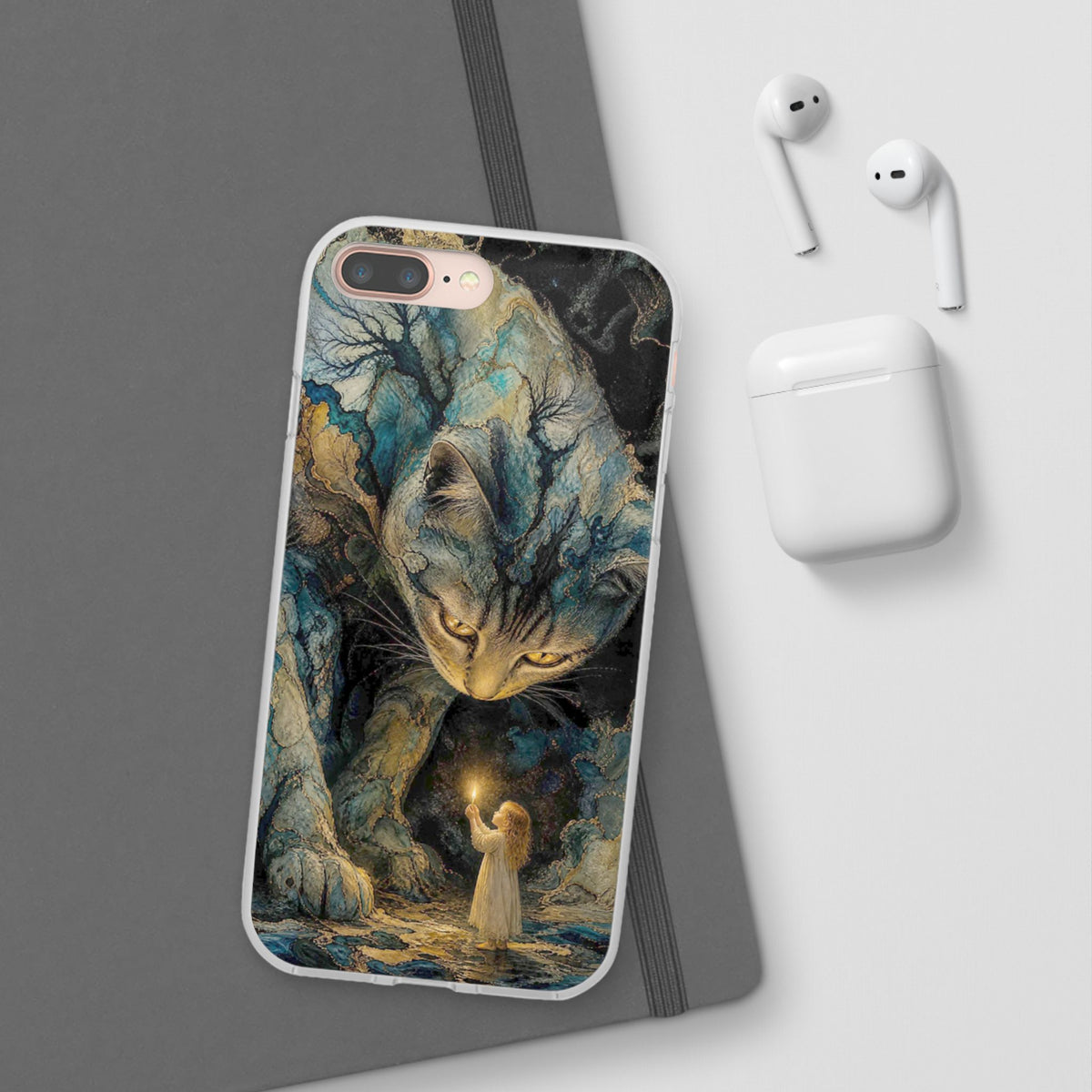 Whispers by Candlelight — Mystical Cat & Child Phone Case