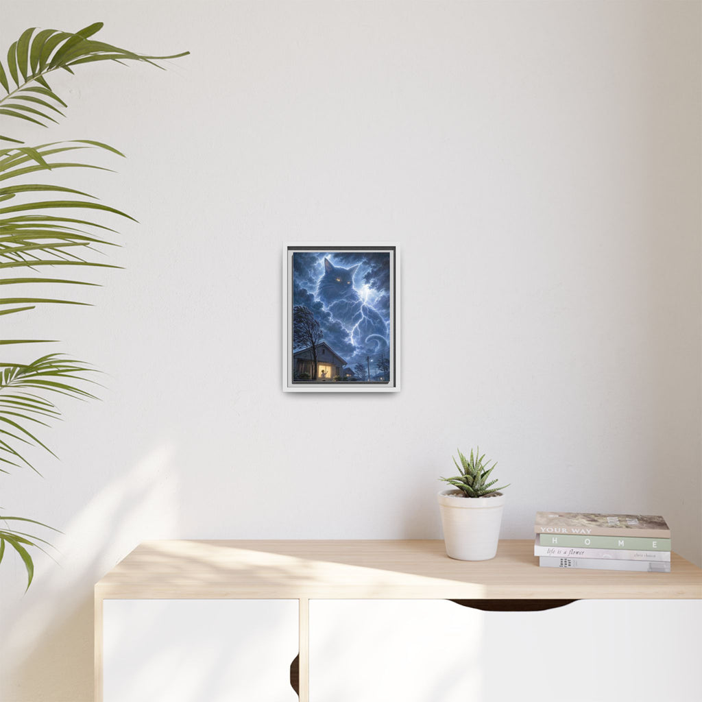 Never Fear the Storm — Lightning Cat Framed Matte Canvas