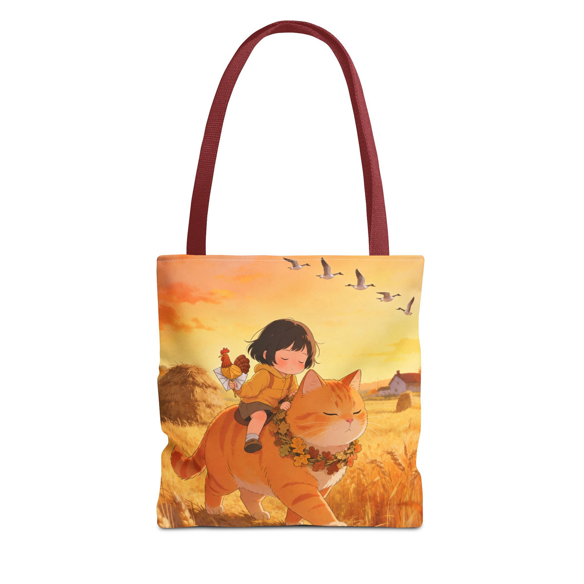 Harvest Watch — Wheat Walk Tote Bag, Guardian Cat & Fawn