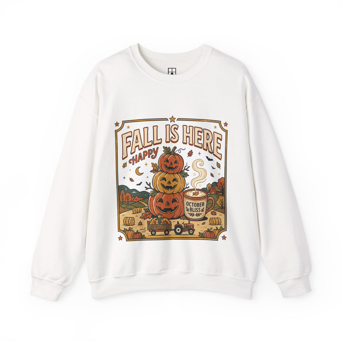 Fall Is Here Cat & Pumpkin Crewneck Sweatshirt