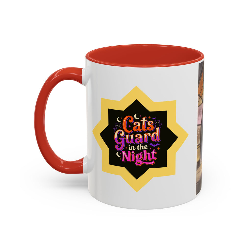 Glasslight Watch — Stained Glass Guardian Cat Accent Mug, 11 or 15 oz