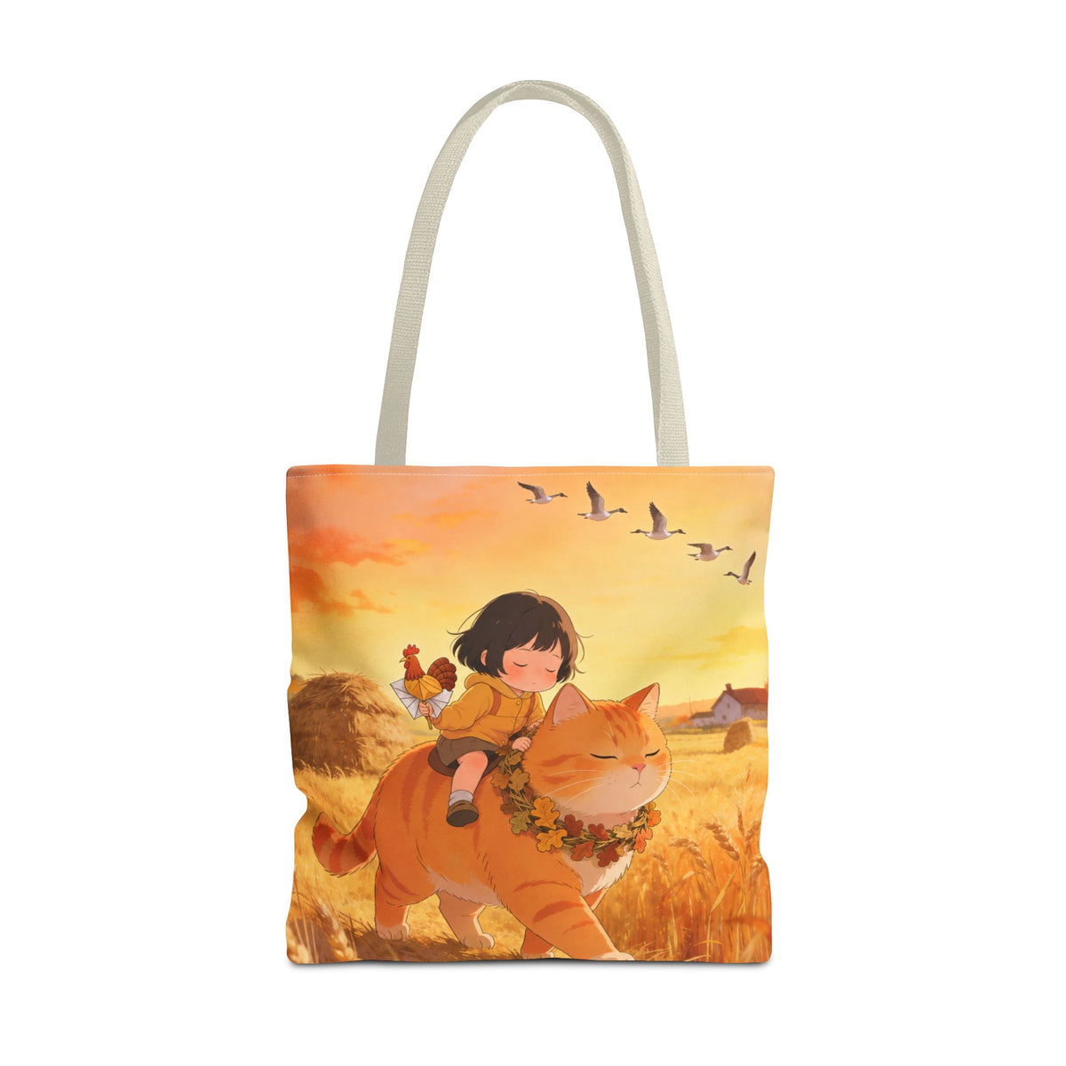Harvest Watch — Wheat Walk Tote Bag, Guardian Cat & Fawn