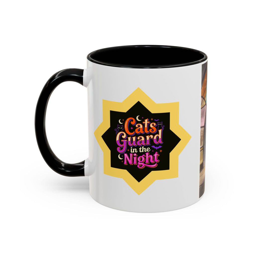 Glasslight Watch — Stained Glass Guardian Cat Accent Mug, 11 or 15 oz